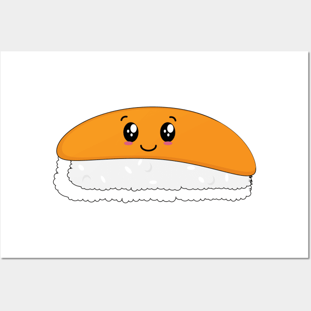 Cute Salmon Sushi Kawaii Wall Art by IstoriaDesign